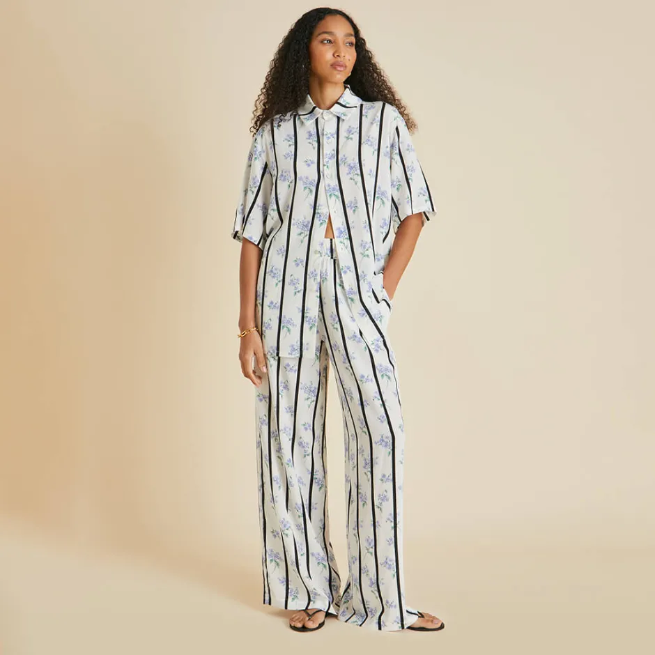 Clearance Olivia von Halle Alabama Hypnos Stripe Pajamasin Silk Crêpe de Chine Ivory