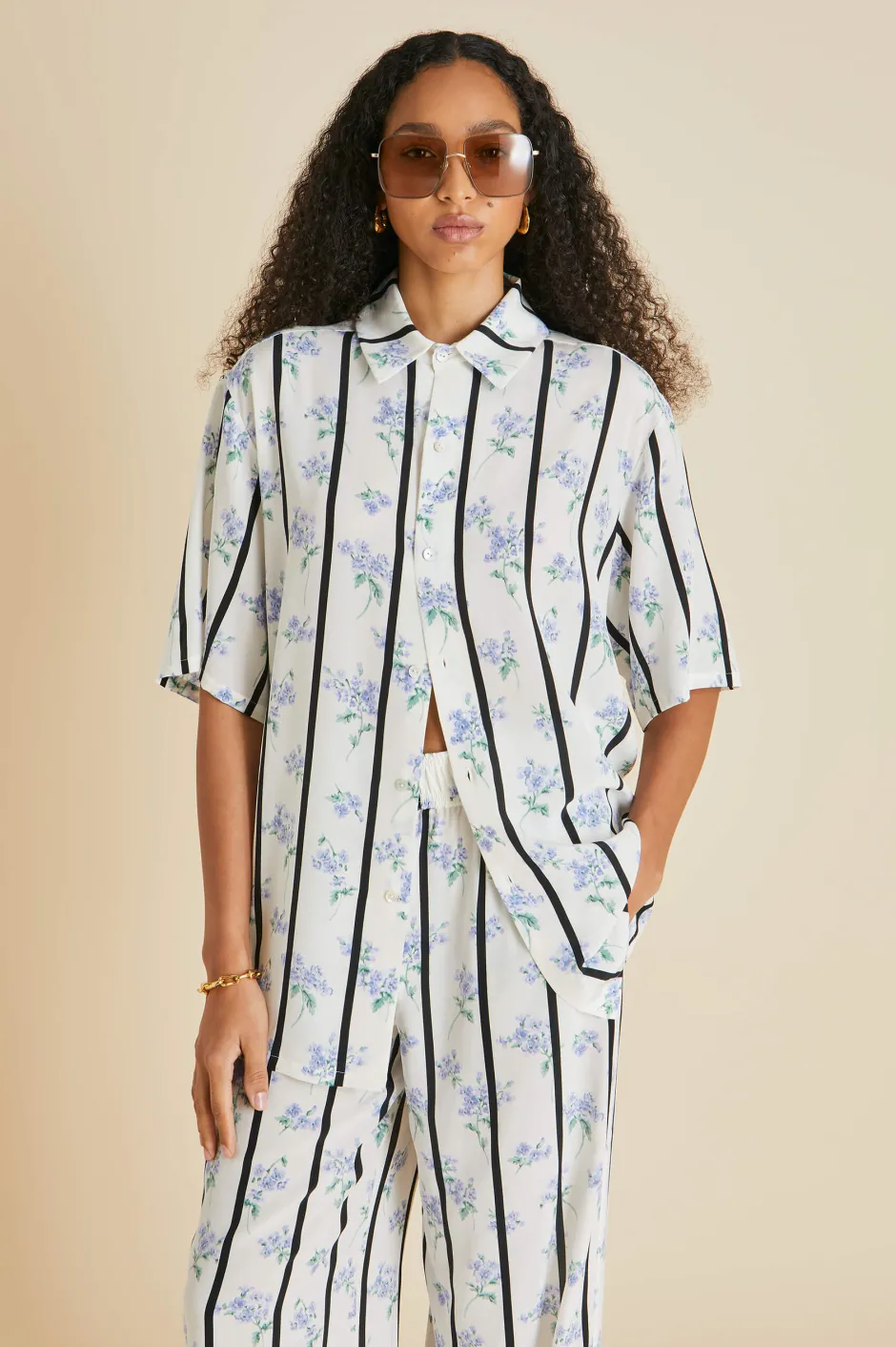 Clearance Olivia von Halle Alabama Hypnos Stripe Pajamasin Silk Crêpe de Chine Ivory