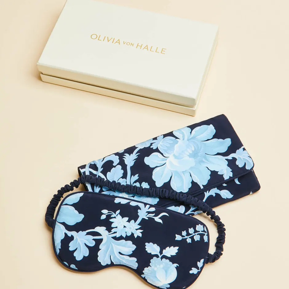 Cheap Olivia von Halle Audrey Alcides Floral Eye Maskin Silk Crêpe de Chine Blue