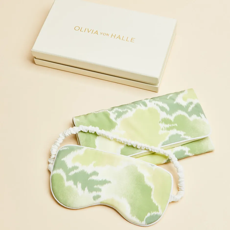 Discount Olivia von Halle Audrey Luna Cloud Eye Maskin Silk Crêpe de Chine Green