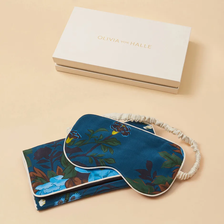 Discount Olivia von Halle Audrey Tibatant Floral Eye Maskin Silk Crêpe de Chine Blue
