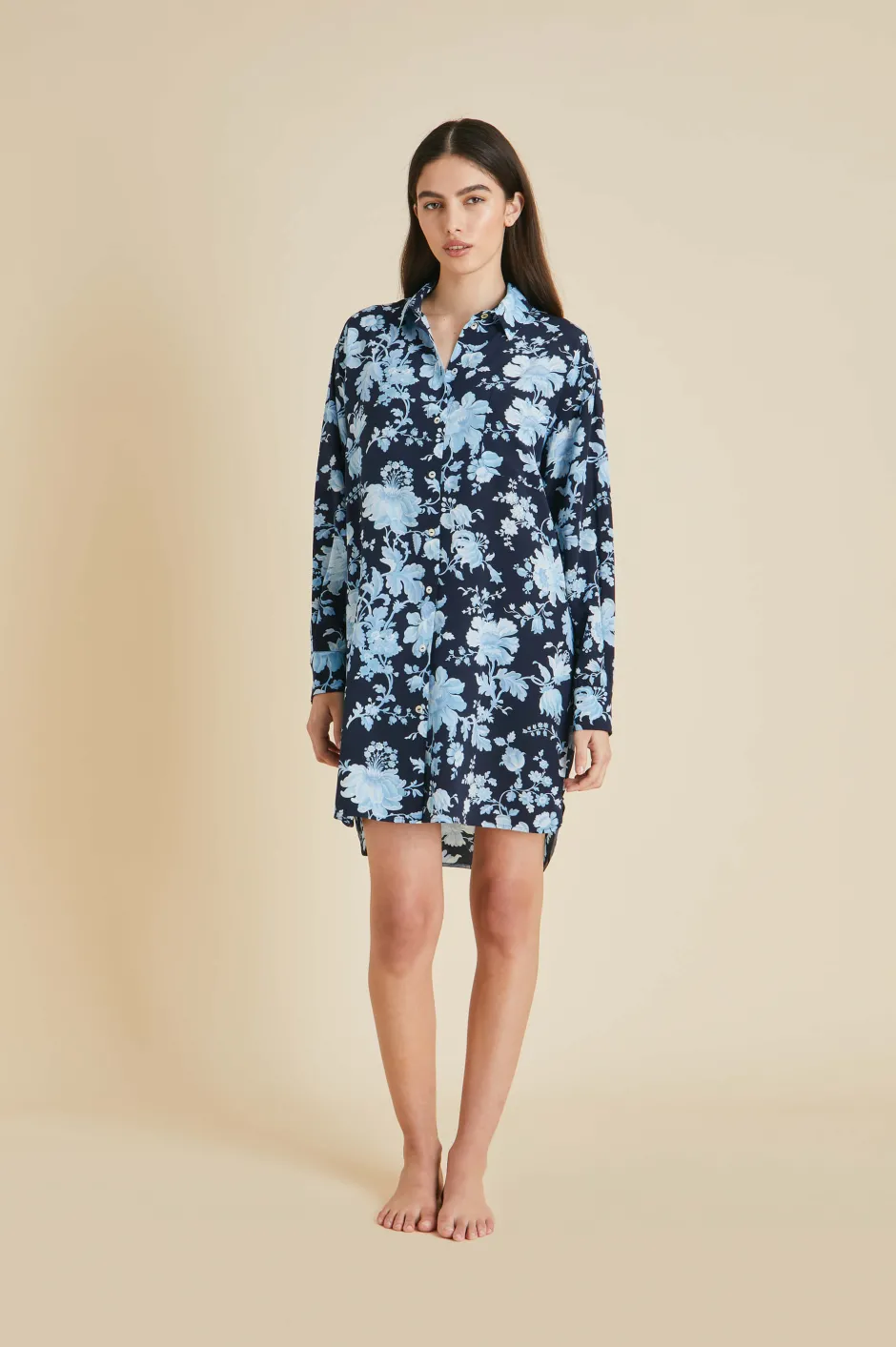 Best Olivia von Halle Celeste Alcides Floral Nightshirtin Silk Crêpe de Chine Blue