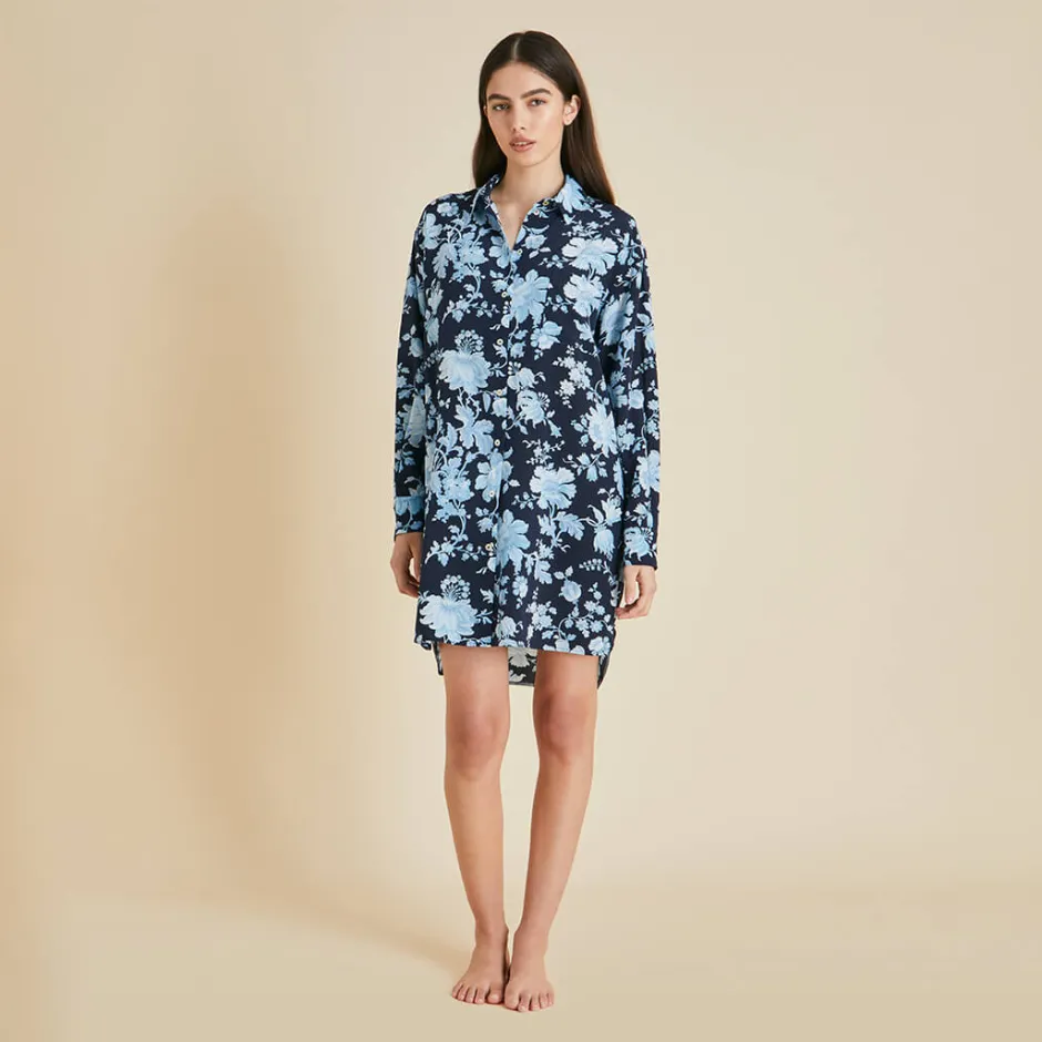 Best Olivia von Halle Celeste Alcides Floral Nightshirtin Silk Crêpe de Chine Blue