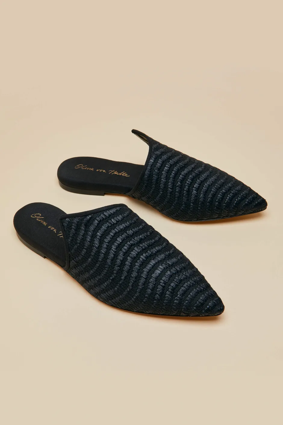 contessa_casati_black_slippersin_raffia_3.webp Sale Olivia von Halle Contessa Casati Black Slippersin Raffia