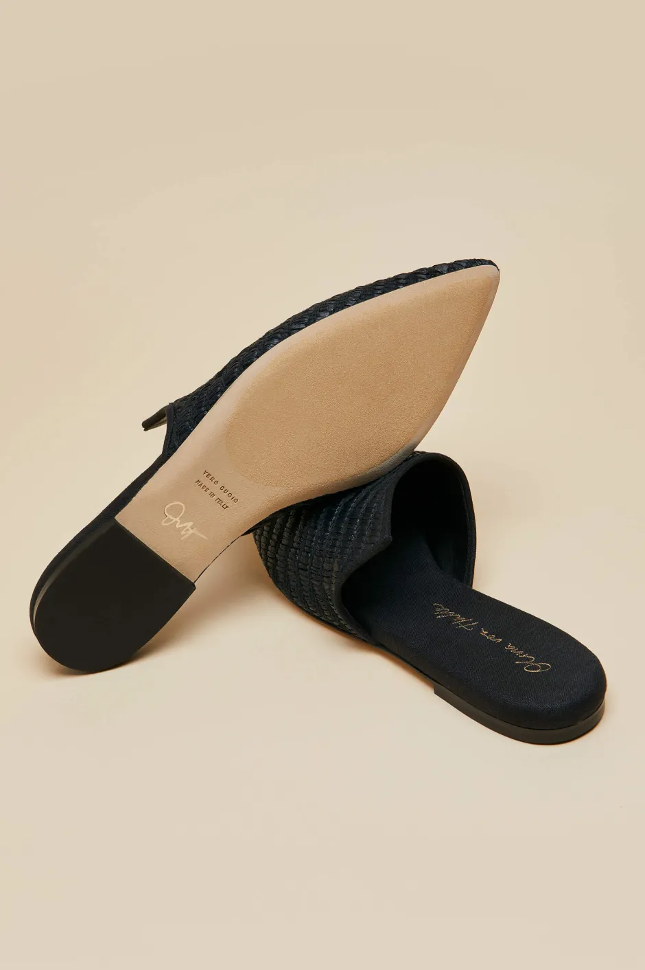 contessa_casati_black_slippersin_raffia_5.webp Sale Olivia von Halle Contessa Casati Black Slippersin Raffia