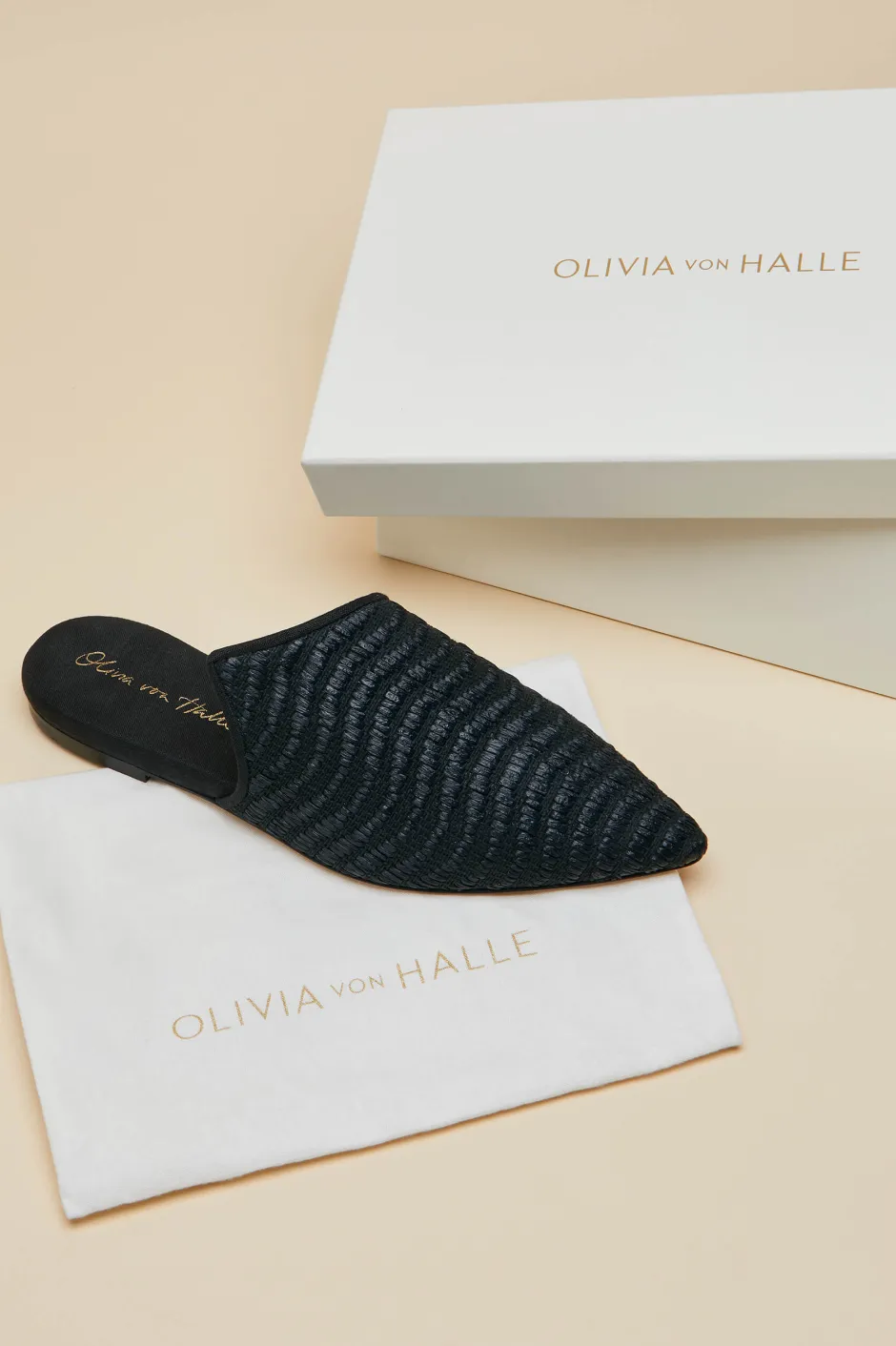 contessa_casati_black_slippersin_raffia_6.webp Sale Olivia von Halle Contessa Casati Black Slippersin Raffia