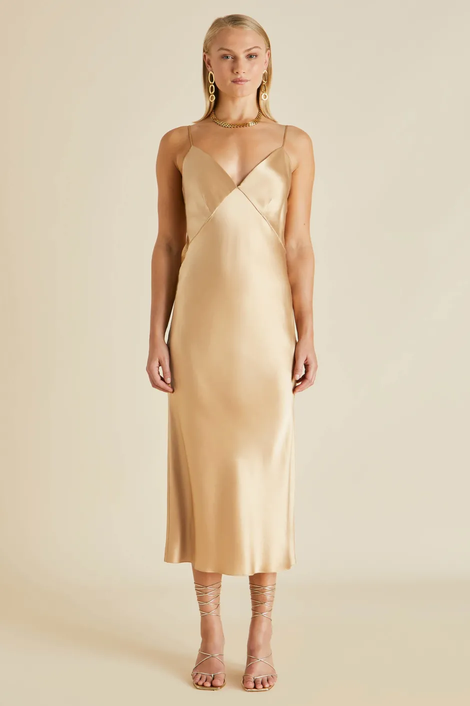 Sale Olivia von Halle Issa Caramel Slip Dressin Silk Satin