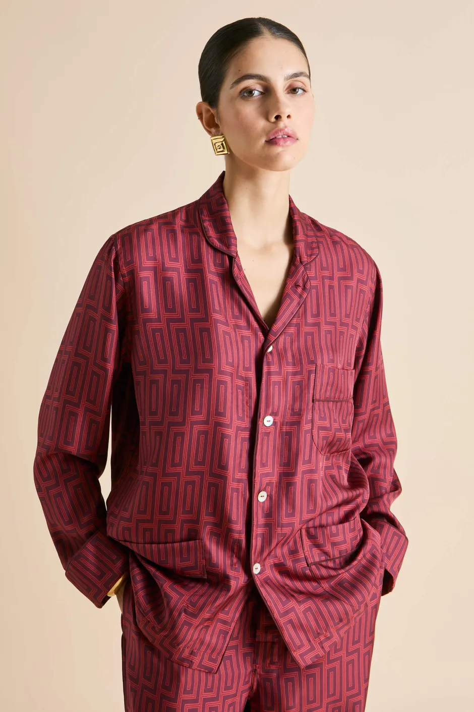 laurent_ruspoli_red_geometric_pajamasin_silk_twill_3.webp Clearance Olivia von Halle Laurent Ruspoli Geometric Pajamasin Silk Twill Red