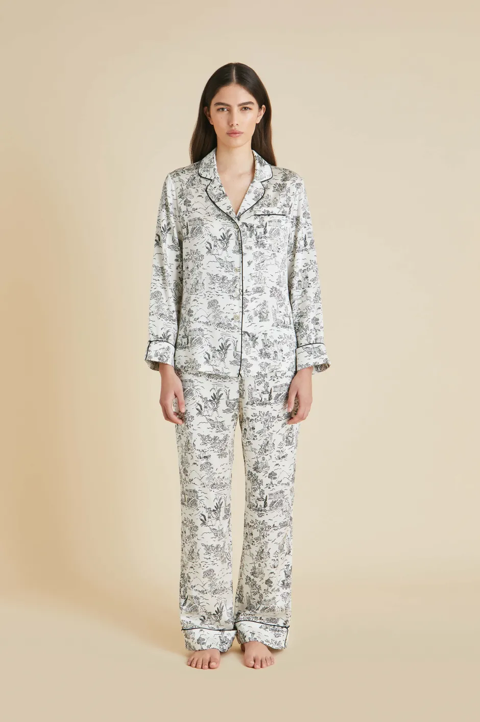 Outlet Olivia von Halle Lila Dioscuri Toile de Jouy Pajamasin Silk Satin Ivory