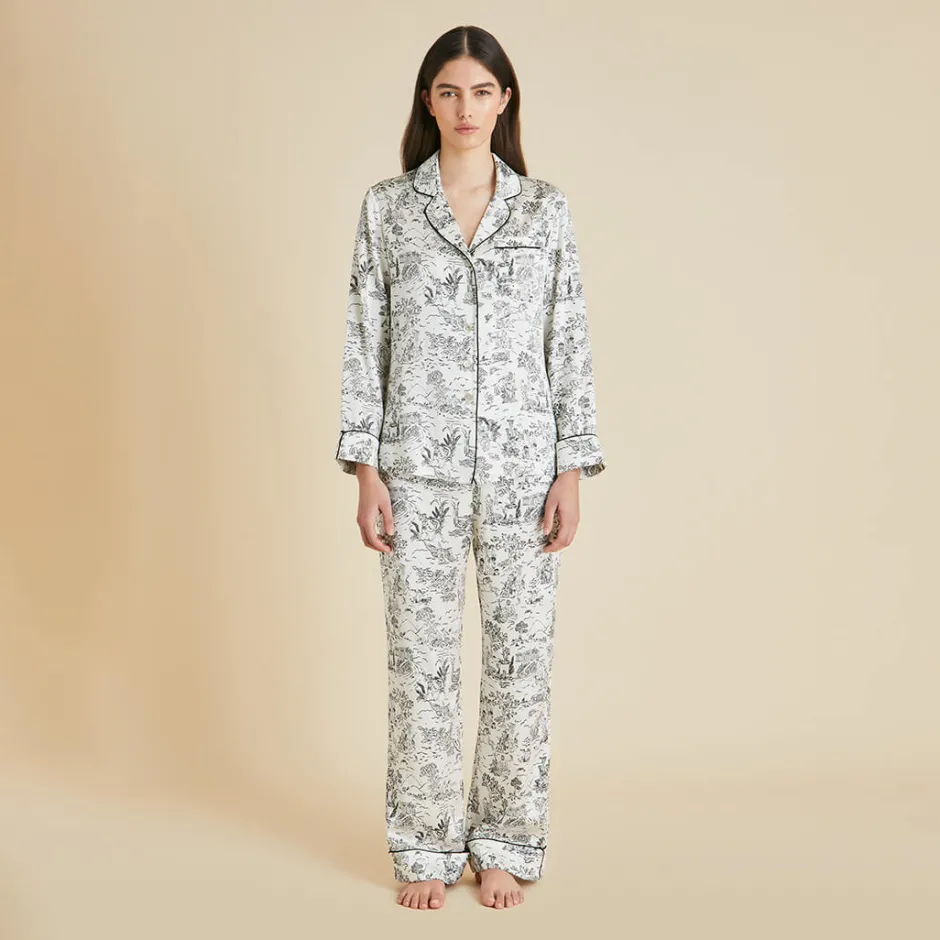 Outlet Olivia von Halle Lila Dioscuri Toile de Jouy Pajamasin Silk Satin Ivory