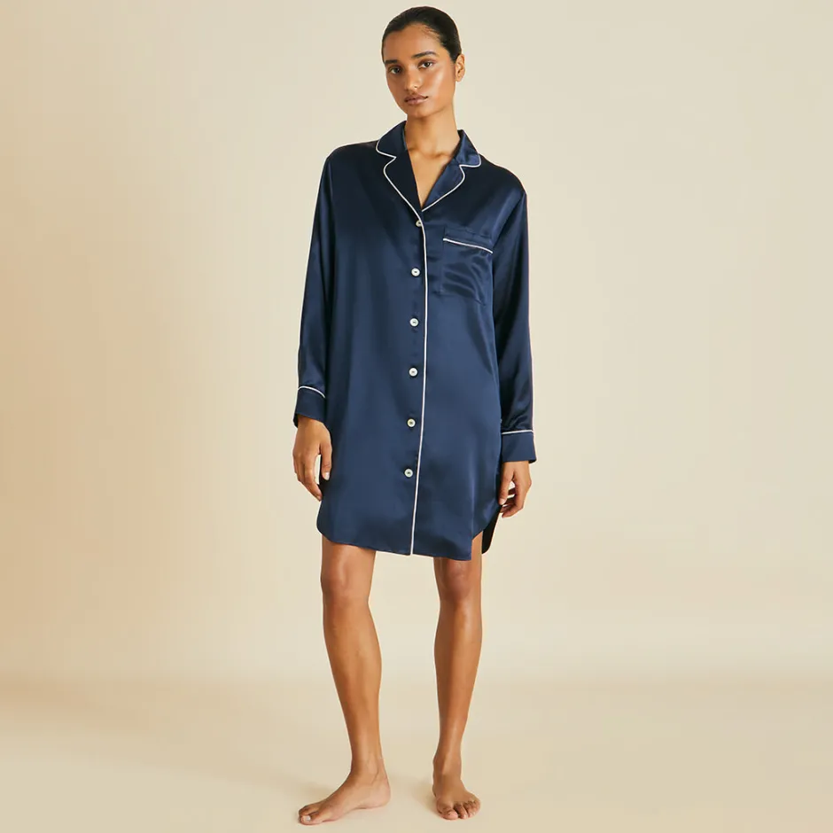 Best Sale Olivia von Halle Poppy Nightshirtin Silk Satin Navy