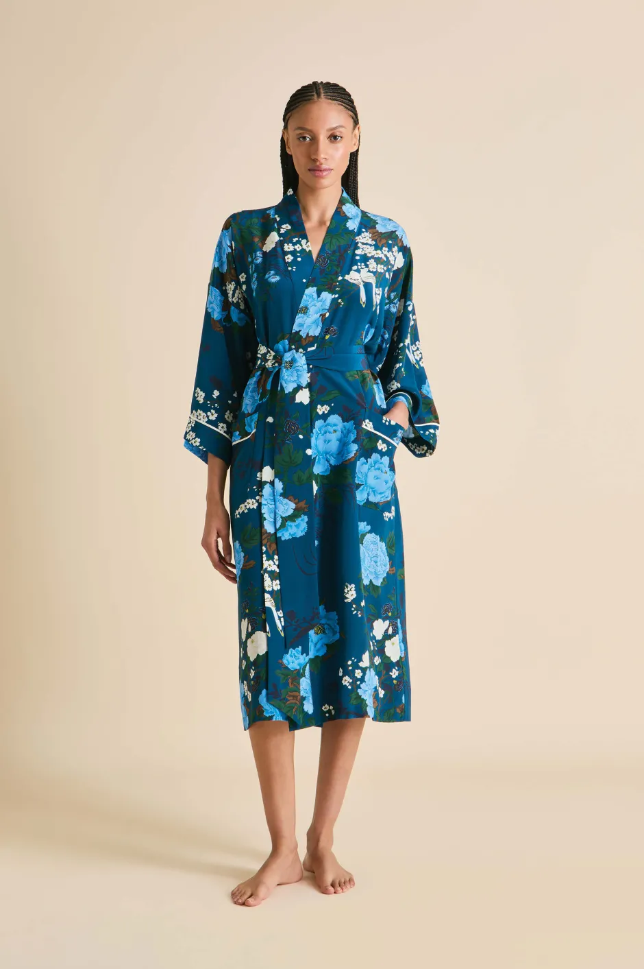 Discount Olivia von Halle Sabine Tibatant Floral Robein Silk Crêpe de Chine Blue