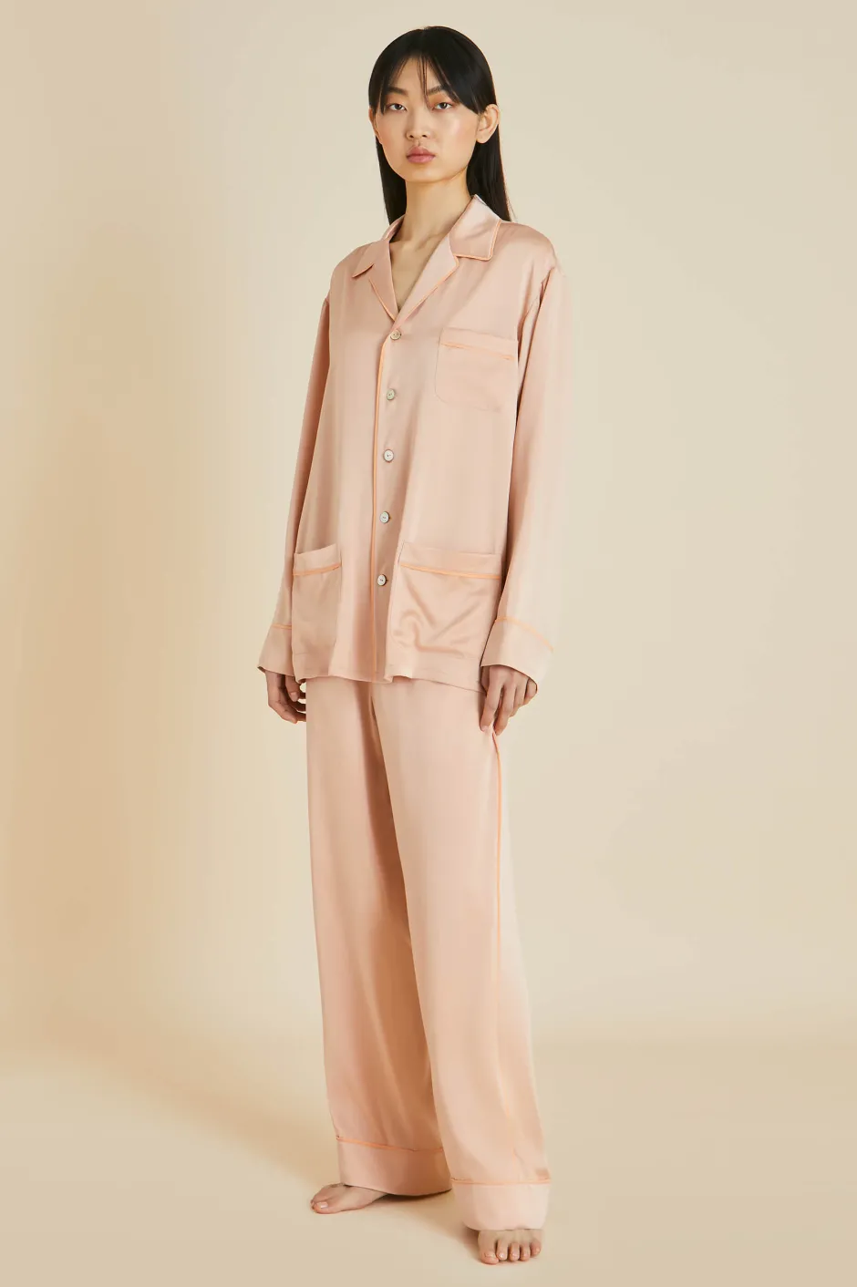 yves_shell_pink_pajamasin_sandwashed_silk_4.webp Best Sale Olivia von Halle Yves Shell Pajamasin Sandwashed Silk Pink
