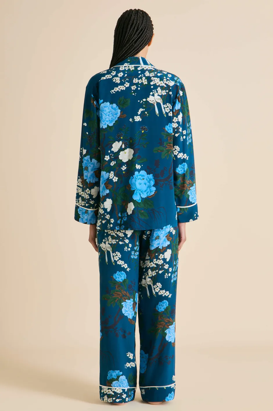 Outlet Olivia von Halle Yves Tibatant Floral Pajamasin Silk Crêpe de Chine Blue